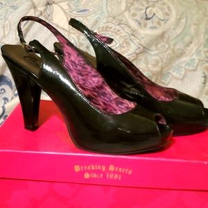 LAST CALL MUST GO Candies Christa Black Patent heels size 10 open toed